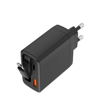 Musthavz 2 Port PD Charger 65W with retractable cable, black