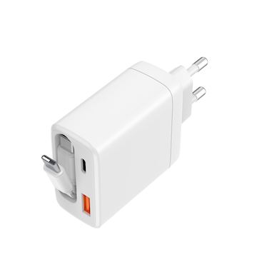 Musthavz 2 Port PD Charger 65W with retractable cable, white